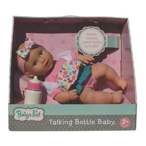 Goldberger Baby's First 13" Soft Body Talking Baby Doll with Bottle Baby White Top Baby's First