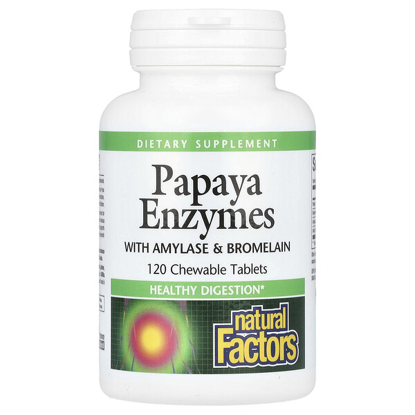 Ферменты папайи с амилазой и бромелайном, 120 жевательных таблеток Natural Factors
