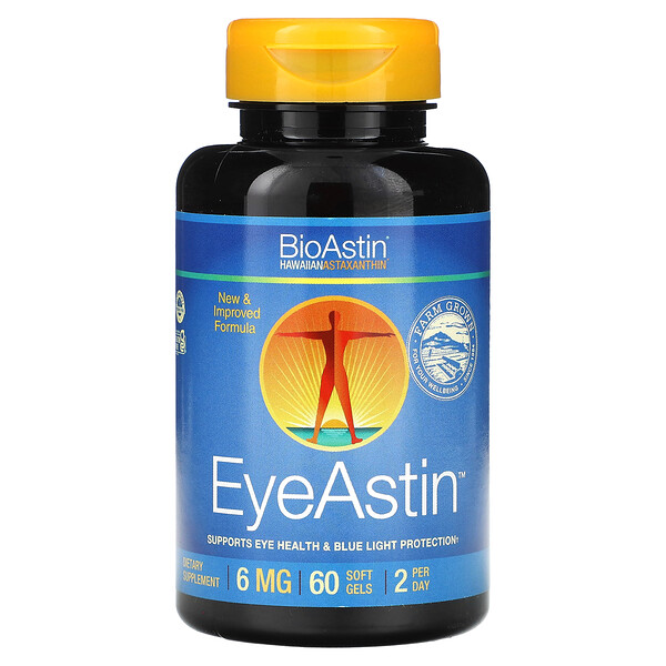 BioAstin, EyeAstin, гавайский астаксантин, 6 мг, 60 мягких таблеток (3 мг на мягкую гель) Nutrex Hawaii