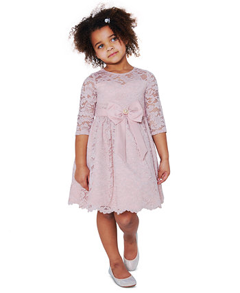 Эластичное блестящее кружевное платье для маленьких девочек с бантом Rare Editions