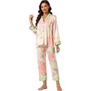 Women's Pajamas Floral Button Down Silk Lounge Sets Cheibear