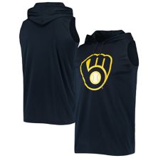 Толстовка с капюшоном без рукавов для мужчин с вышивкой темно-синего цвета Milwaukee Brewers Stitches