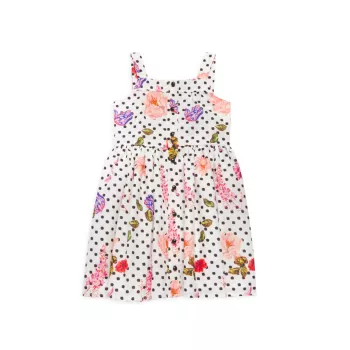 Маленькая девочка &amp;amp; Платье на пуговицах в горошек с цветочным принтом для девочек Marchesa Notte