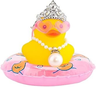 wonuu Car Duck Decoration Dashboard Ornament for Dashboard Decoration Rubber Accessories with Pearl Necklace Crown Mini Swim Ring and Sunglasses, A_A Pink_Queen Crown_Big Pearl Wonuu