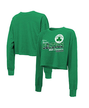 Женское Джерси Majestic Threads Kelly Green Boston Celtics 2024 NBA Finals Champions Cropped Long Sleeve T-Shirt Majestic