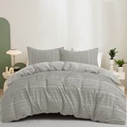 Unikome Ultra Soft Striped Quilted Clipped Duvet Cover Set UNIKOME