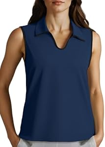 Dokotoo Women's Quick Dry Golf Polo Shirts Collared V Neck Sleeveless Tennis Shirt Stripe Workout Tops Dokotoo