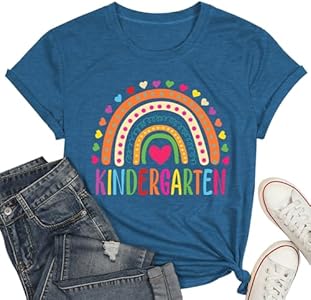 Kindergarten Teacher Shirt for Women Rainbow Teach T Shirt Teacher's Day Gift Tees WBH