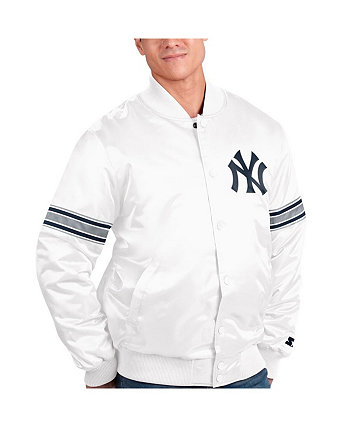 Мужская белая атласная университетская куртка New York Yankeess Power Forward с полной застежкой Starter