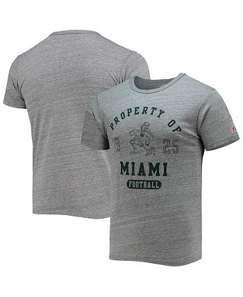 Men's Heathered Gray Miami Hurricanes Hail Mary Football Victory Falls Tri-Blend T-shirt League Collegiate Wear