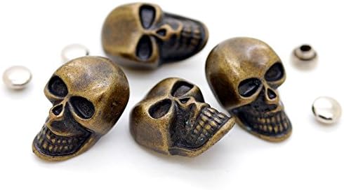 CRAFTMEMORE Skull Decorative Rapid Rivet Studs for Bracelets Bags Belts Leathercraft 13x22mm Pack of 5 SK01 (Antique Brass) CRAFTMEMORE