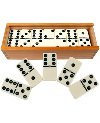 Hey Play Premium Set Of 28 Double Six Dominoes Wood Case Trademark Global