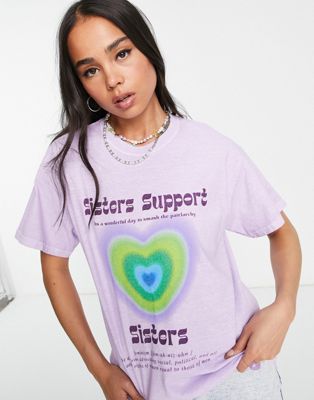 Свободная футболка Daisy Street с волнистой ретро-графикой Sisters Support Daisy Street