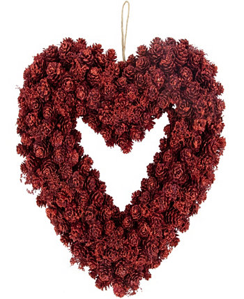 14-дюймовый деревянный венок в форме сердца из сосновой шишки и розы ко Дню святого Валентина Northlight