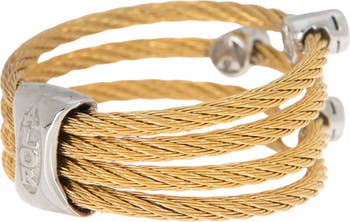 Многорядный кабель и кольцо с бриллиантом с покрытием из 18-каратного золота — размер 7 — 0,09 карат ALOR