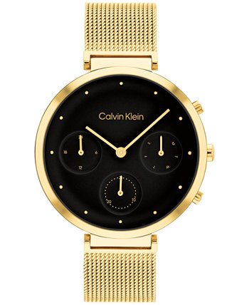 Женские золотые часы с сетчатым браслетом из нержавеющей стали 36,5 мм Calvin Klein