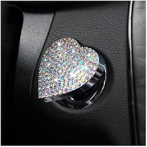 Bling Car Engine Start Button Cover, Heart Shape Push Start Button Sticker, Crystal Rhinestone Ignition Button Emblem Decal for Women Girls, Interior Decor Car Accessories (Colorful) Ohleats