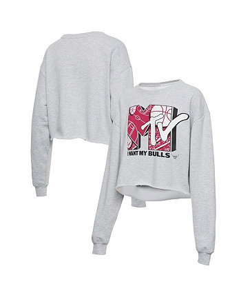 Женский укороченный флисовый пуловер из меланжевого серого цвета Chicago Bulls NBA x MTV I Want My Junk Food