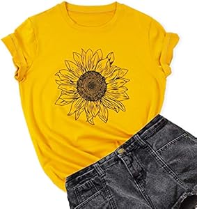 Women's Summer Sunflower T Shirt Cute Flower Graphic Loose Tees Crew Neck Short Sleeve Casual Tops Gliglittr