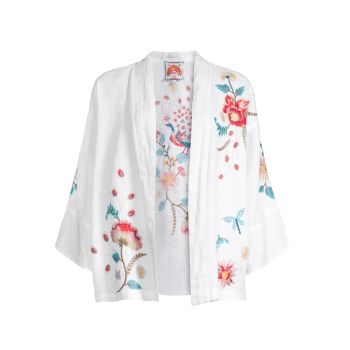 Укороченное льняное кимоно с вышивкой Grace Johnny Was