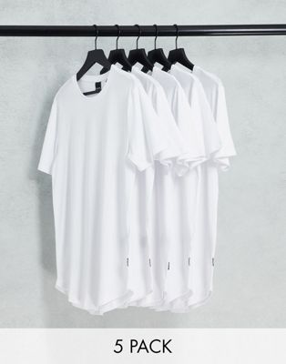 Комплект из пяти белых футболок с закругленным краем Only & Sons Only & Sons