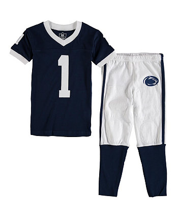 Preschool Boys and Girls Navy Penn State Nittany Lions Football Pajama Set Wes & Willy