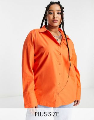 Extro & Vert Plus cotton oversized shirt in orange Extro & Vert Plus