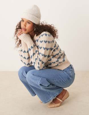 JDY hearts knitted sweater in cream JDY