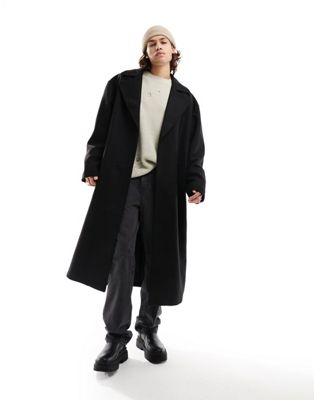 ASOS DESIGN oversized faux fur longline coat in black