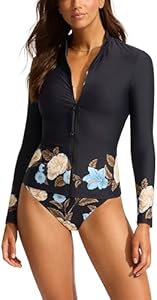 Seafolly Women's Long Sleeve Zip Front Rashguard with Removable Cups Seafolly