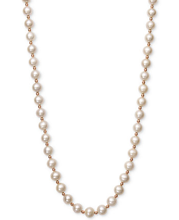 Ожерелье с белым культивированным пресноводным жемчугом (7-1 / 2 мм) и золотым воротником из 14-каратного розового золота с бусинами Belle de Mer