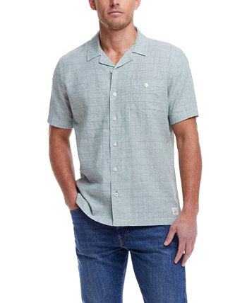 Men's Short Sleeve Linen Cotton Grid Dobby Shirt Weatherproof Vintage