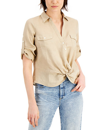 Льняная блузка с закручивающимся краем INC, созданная для Macy's INC International Concepts