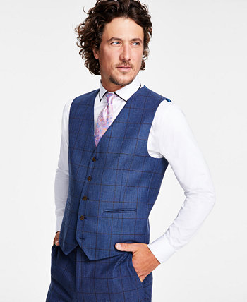Men's Classic-Fit Stretch Windowpane Check Suit Vest Tayion Collection