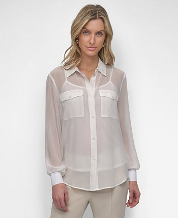 Women's Button-Down Chiffon Shirt DKNY