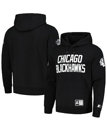 Men's Black Chicago Blackhawks Hat Trick Pullover Hoodie Starter