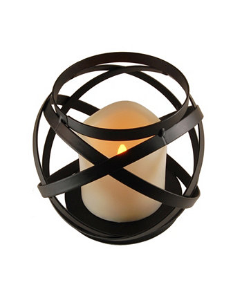 Теплый металлический фонарь с черными полосами Lumabase со светодиодной свечой JH Specialties Inc / Lumabase