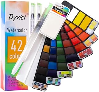 Dyvicl Watercolor Paint Set, 42 Assorted Colors Foldable Travel Watercolor Set with Brushes, Watercolor Kit for Students Adults Beginners Artist Field Sketch Outdoor Painting Dyvicl