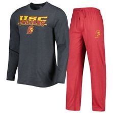 Мужской комплект для сна с длинными рукавами и брюками Concepts Sport Cardinal/Charcoal USC Trojans Meter Unbranded