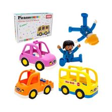 PicassoTiles Magnetic 5 Piece Vehicle and Action Figure Set PicassoTiles