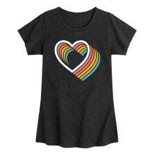 Girls 7-16 Stacked Rainbow Hearts Graphic Tee Licensed Character