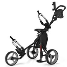 3 Wheels Folding Golf Push Cart with Seat Scoreboard and Adjustable Handle Slickblue