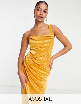 Золотое платье миди миди с драпировкой и корсетом на одно плечо ASOS DESIGN Tall ASOS Tall