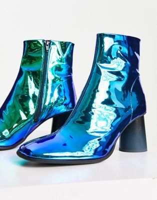 Синие ботинки челси из зеркальной искусственной кожи на каблуке ASOS DESIGN ASOS DESIGN