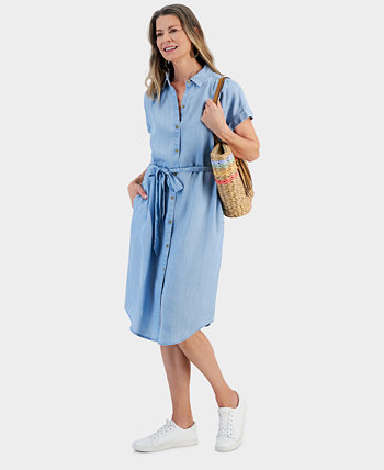 Women's Chambray Short-Sleeve Shirt Dress, Created for Macy's Style & Co