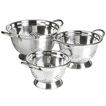 Metaline 3 Piece Stainless Steel Kitchen Colander Set in Silver Oster Cocina