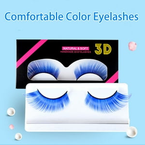 Eisoary 1 Pair 3D Colored Lashes Soft Fluffy Artificial Fiber Lashes 9mm Eyelashes Extension with Rich Colors Halloween Christmas Cosplay Makeup Fake Eyelashes Blue Eisoary