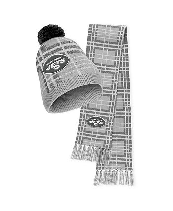 Женская вязаная шапка в клетку с помпоном и шарфом New York Jets WEAR by Erin Andrews