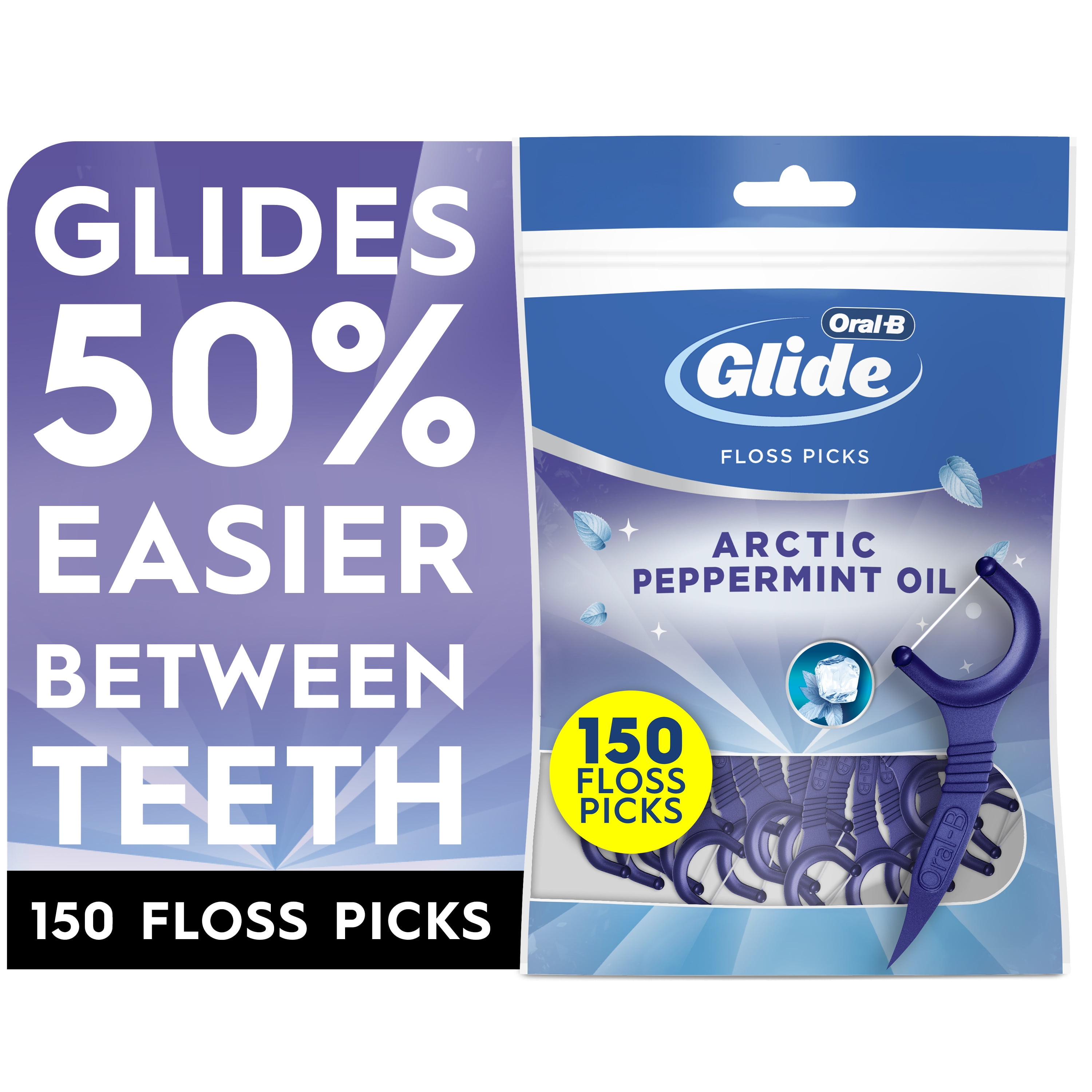 Oral-B Glide Peppermint Dental Floss Picks with Arctic Peppermint Oil Flavor, 150 Picks Oral-B