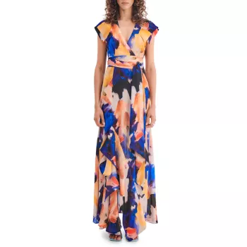 Платье с запахом и короткими рукавами Euphoria с абстрактным принтом Galvan